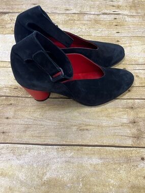 Arche Black Suede Mary Jane Pumps with Red Heel size 7